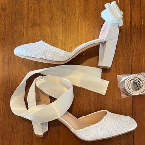 Kailee P wedding lace block heel with satin ties